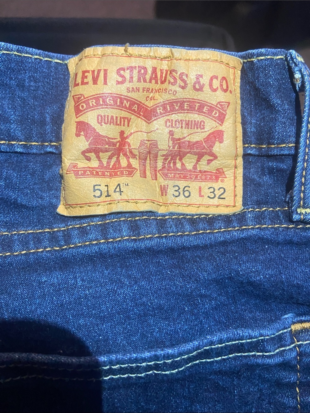 Levi's 514 Slim Straight Jeans - Dark Blue with Tan Patch